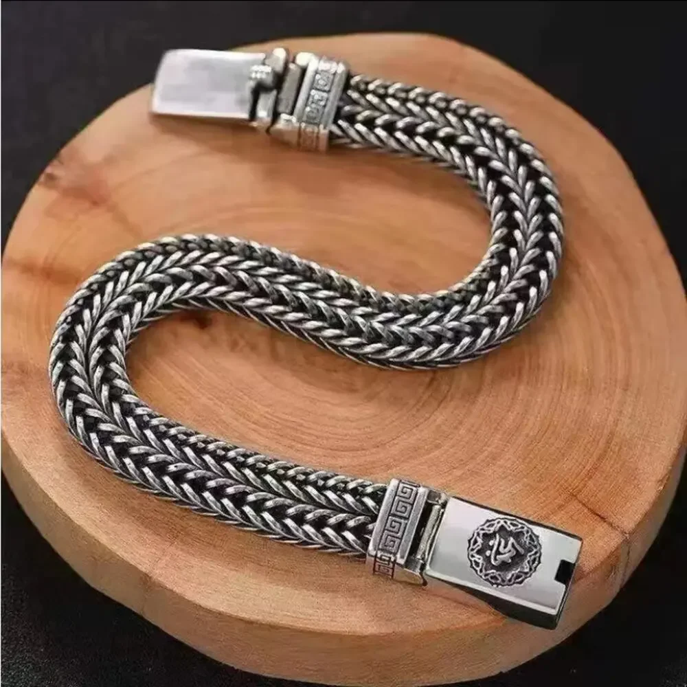 Stainless Steel Chain Link Bracelet, Mantra, Curb Hand Woven Fashion Jewelry